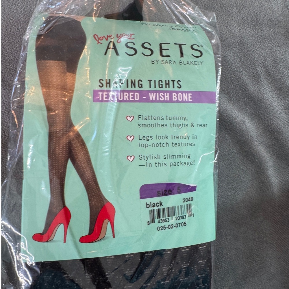 Assets by Spanx Shaping Tights Size 5 Black Textured Wish Bone Slimming Classic